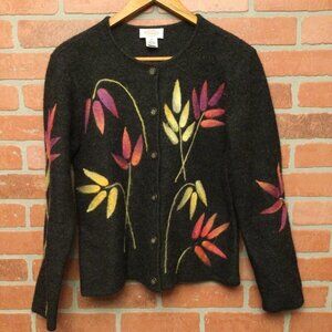 Vintage Talbots women’s wool cardigan sweater embroidered floral design